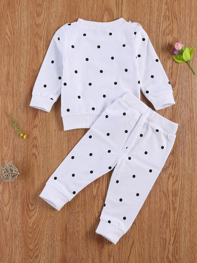 Baby Petite Polka Dot Long Sleeve Crew Neck and Legging Set White
