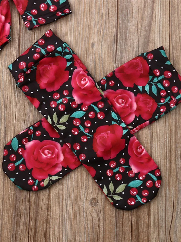 Baby long-sleeved set with floral print with matching socks and a headband