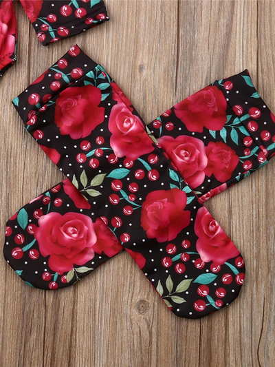 Baby long-sleeved set with floral print with matching socks and a headband