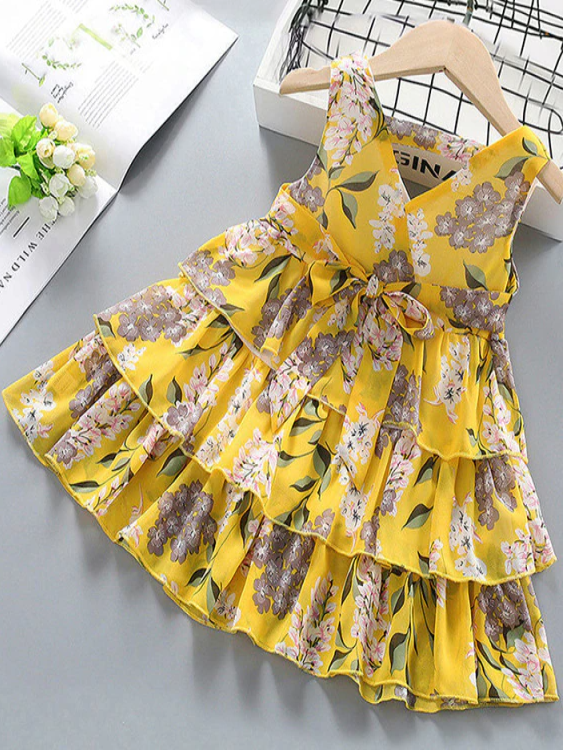 Little Girls Resort Wear | Toddler Sleeveless Flower Ruffle Dress