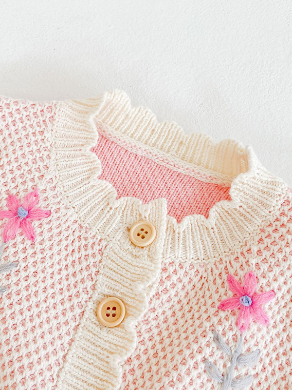 Baby of the Valley Knit Flower Button-Down Cardigan