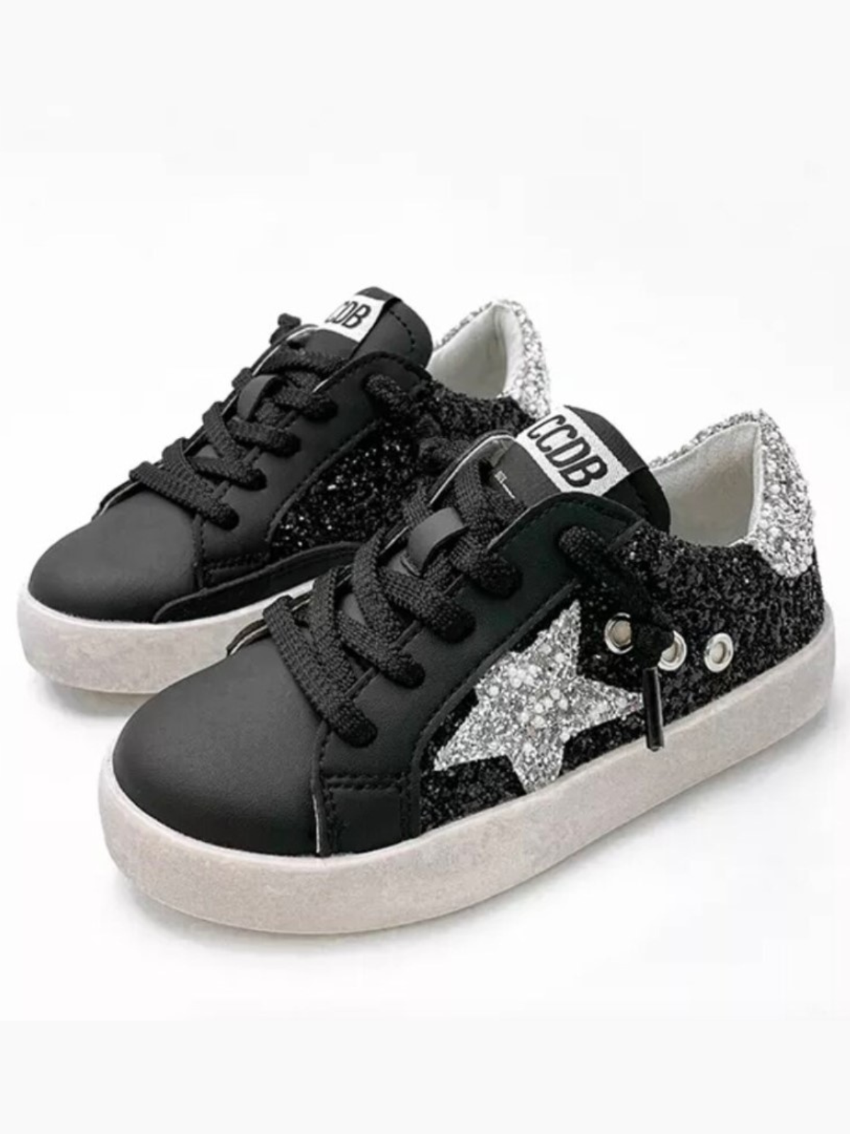 Kids Shoes By Liv & Mia | Girls Black & Silver Glitter Casual Sneakers