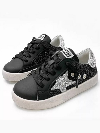 Kids Shoes By Liv & Mia | Girls Black & Silver Glitter Casual Sneakers