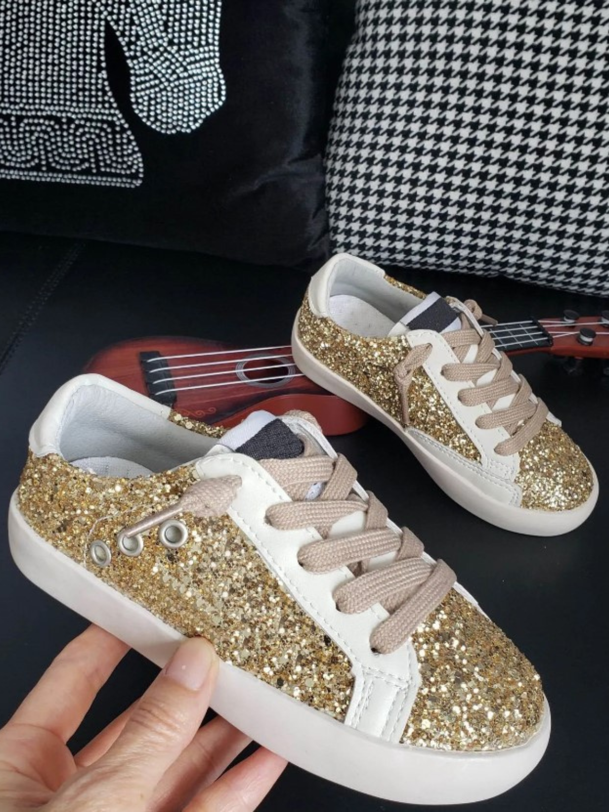 Kids Shoes By Liv & Mia | Girls Golden Glitter Toe & Heel Sneakers