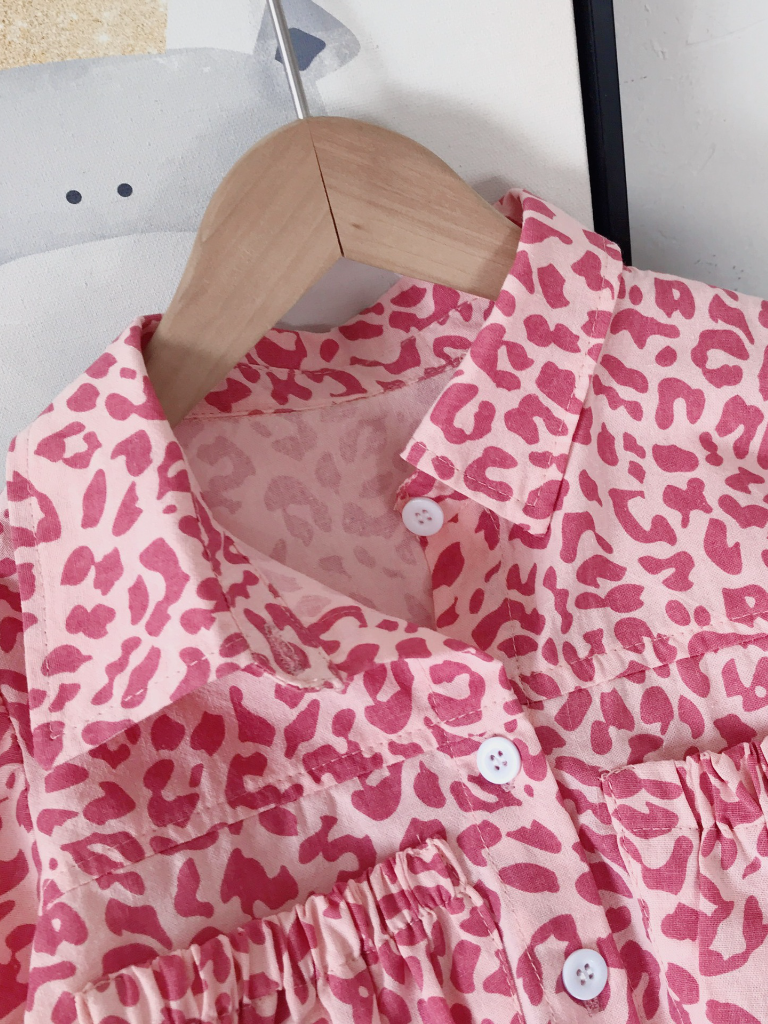 Little Girls Pink Leopard Knot Hem Crop Top and Skirt Set - Mia Belle Girls