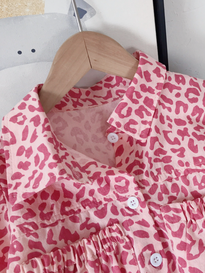 Little Girls Pink Leopard Knot Hem Crop Top and Skirt Set - Mia Belle Girls