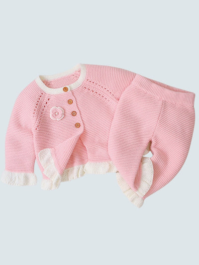 Baby "You're the Knit Girl" Ruffle Long Sleeve Sweater and Pants Set Pink