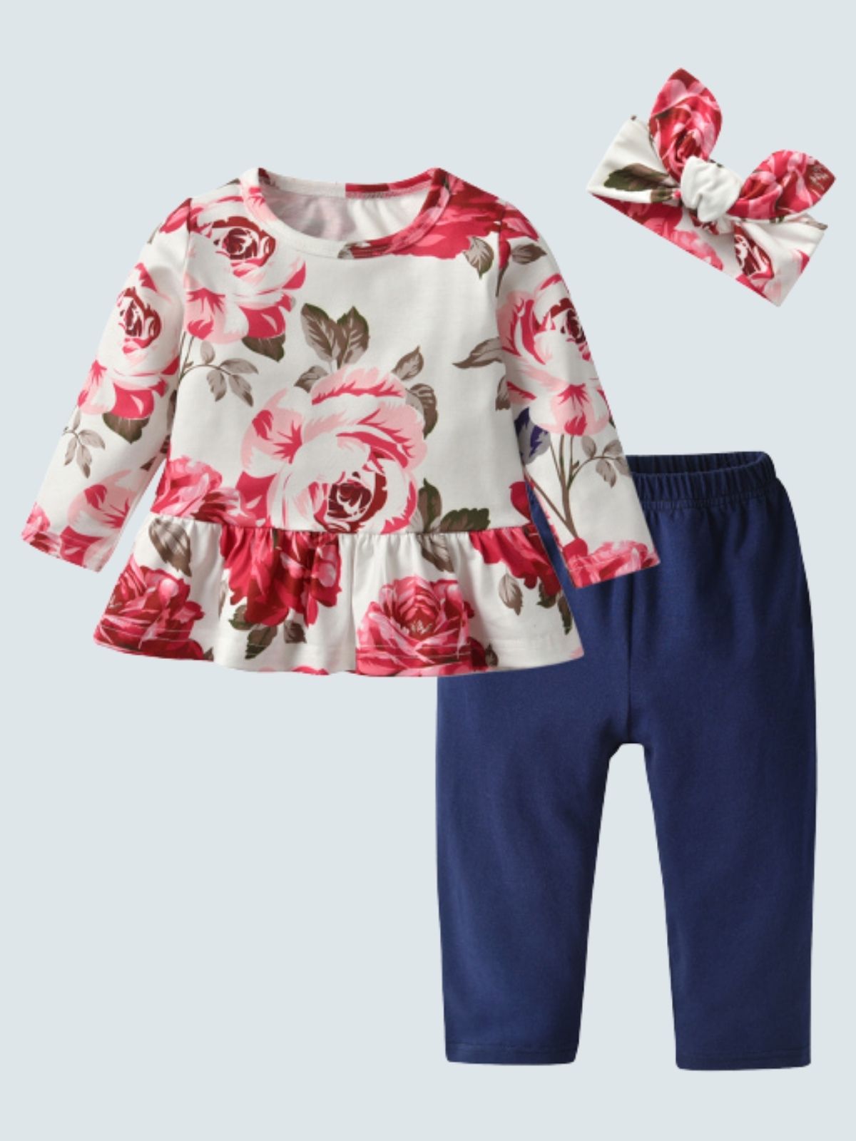 Baby Floral Funtime Long Sleeve Casual 3 Piece Set Navy