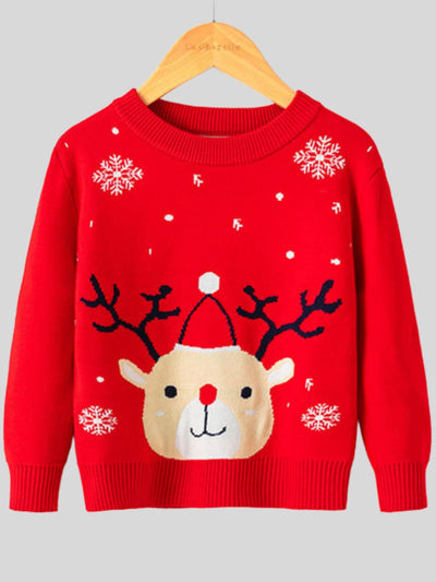 Cozy Winter Sweaters | Girls Snowy Reindeer Print Holiday Sweater