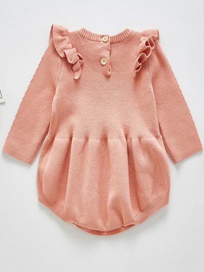Baby Frill Seeker Frilled Wool Romper Onesie Pink