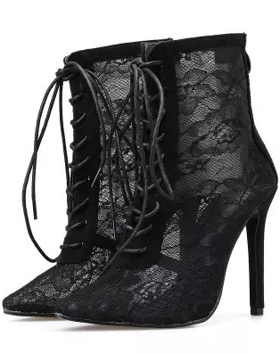 Women's Mesh Pointed Toe Lace-up High Heels By Liv and Mia