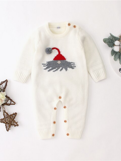 Baby Ho-Ho-Ho Long-Sleeved Knit Onesie - Mia Belle Girls