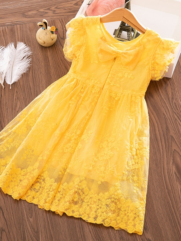 Girls Spring & Summer Dresses | Toddlers Ruffle Lace Floral Bow Dress
