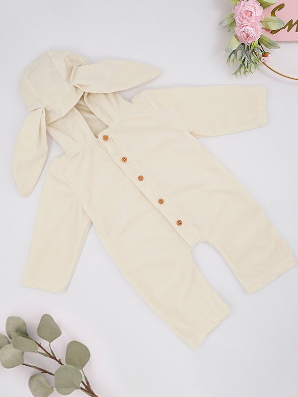 Baby Rowdy Rabbit Romper Jumpsuit Hooded Onesie Creme
