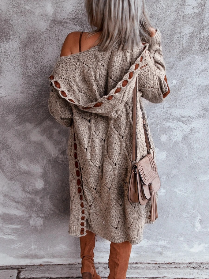 Women's Vintage Elegance Hooded Cardigan Beige
