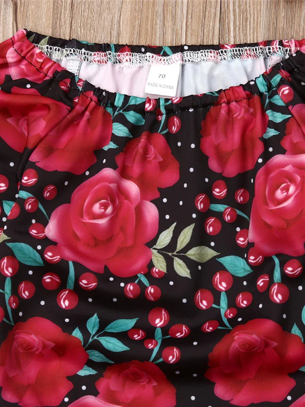 Baby long-sleeved set with floral print with matching socks and a headband