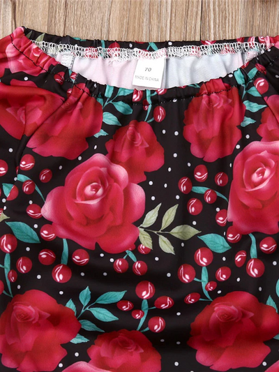 Baby long-sleeved set with floral print with matching socks and a headband