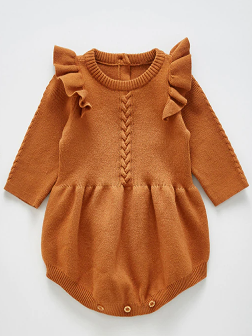 Baby Frill Seeker Frilled Wool Romper Onesie Brown