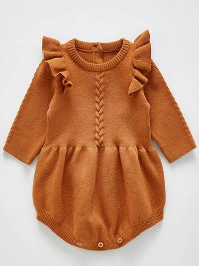 Baby Frill Seeker Frilled Wool Romper Onesie Brown