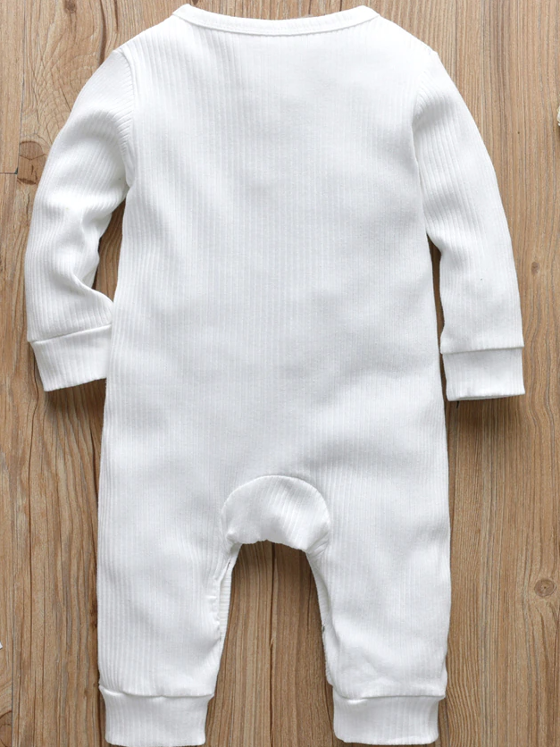 Baby Ribbed Long Sleeve Romper Onesie With Buttons Beige