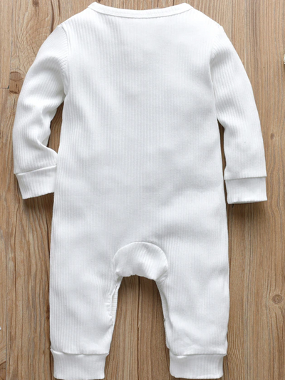 Baby Ribbed Long Sleeve Romper Onesie With Buttons Beige