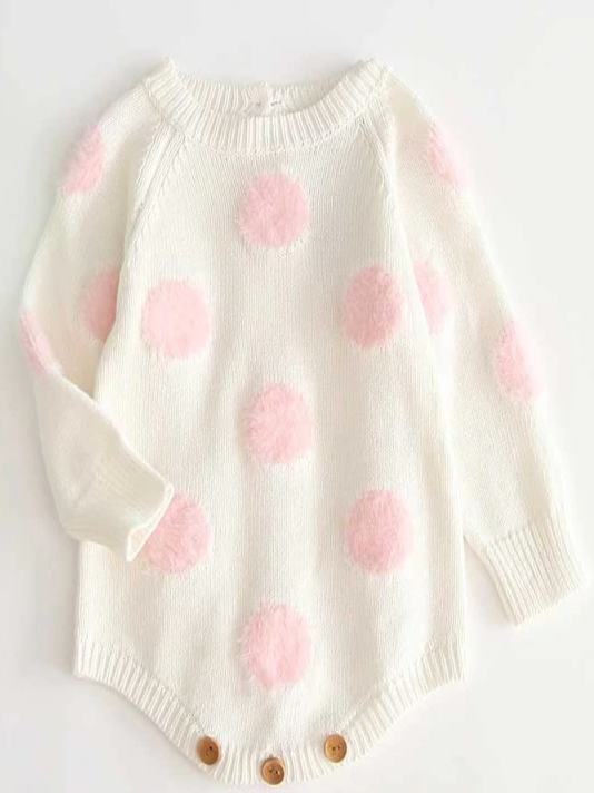 Baby Fuzzy Fun Polka Dot Long Sleeve Onesie Sweater - White