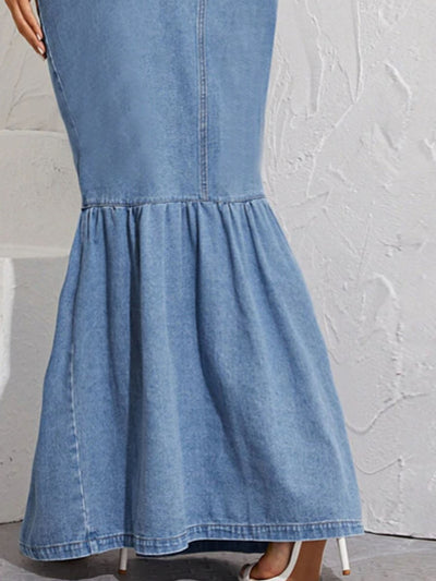 Women's Fishtail Denim Maxi Skirt