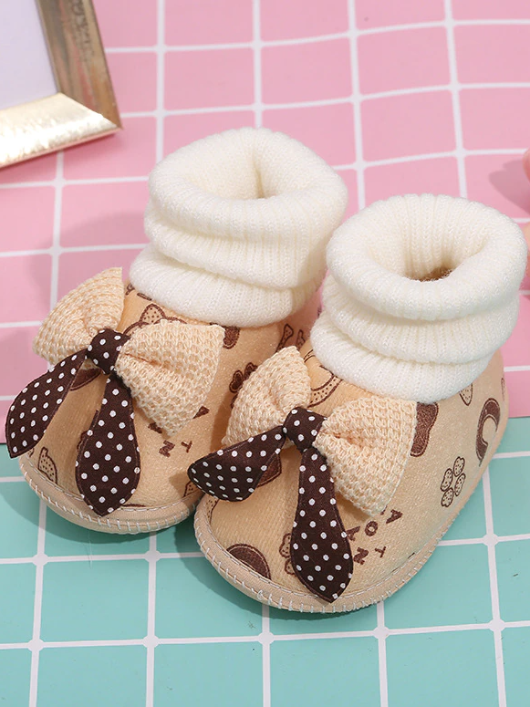 Baby Sock It To Me Ribbed-Cuff Bow Socks Brown