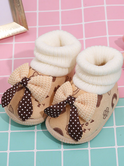 Baby Sock It To Me Ribbed-Cuff Bow Socks Brown