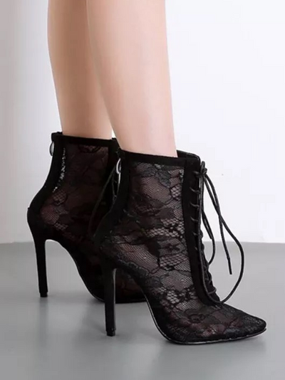 Women's Mesh Pointed Toe Lace-up High Heels By Liv and Mia