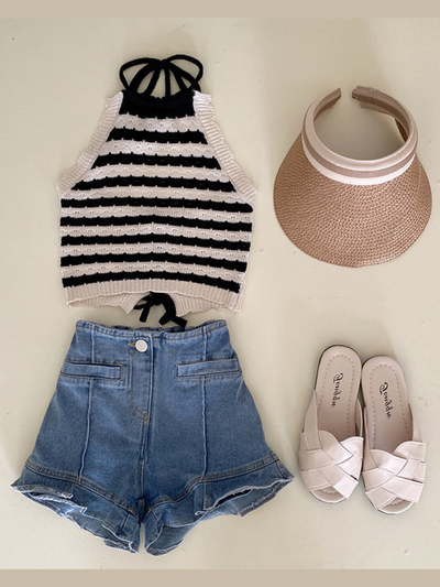 My Summer Story Crochet And Denim Shorts Set