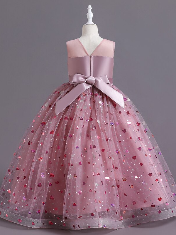 Little Girls Special Occasion Dress | Sparkle Heart Sheer Collar Gown