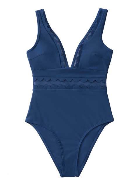 Women's Mesh V Neck One Piece Monokini Swimsuit - Mia Belle Girls