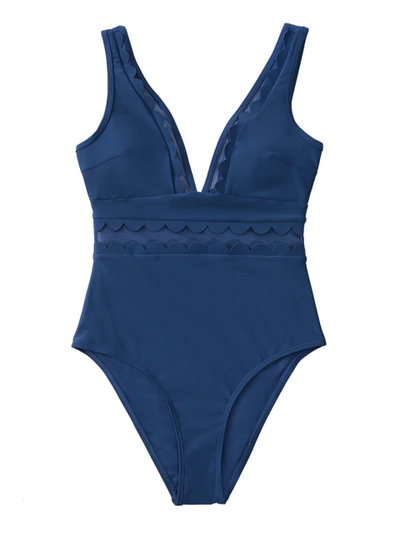 Women's Mesh V Neck One Piece Monokini Swimsuit - Mia Belle Girls