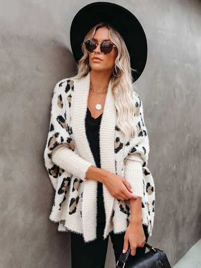 Women's Boho Chic Cheetah Batwing Sleeve Cardigan BeigeWomen's Boho Chic Leopard Batwing Sleeve Cardigan Beige