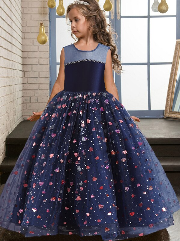 Little Girls Special Occasion Dress | Sparkle Heart Sheer Collar Gown