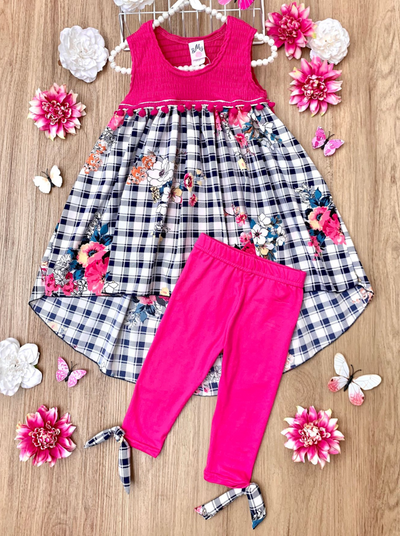 Toddler Spring Outfits | Girls Plaid Floral Tank Tunic & Legging Set