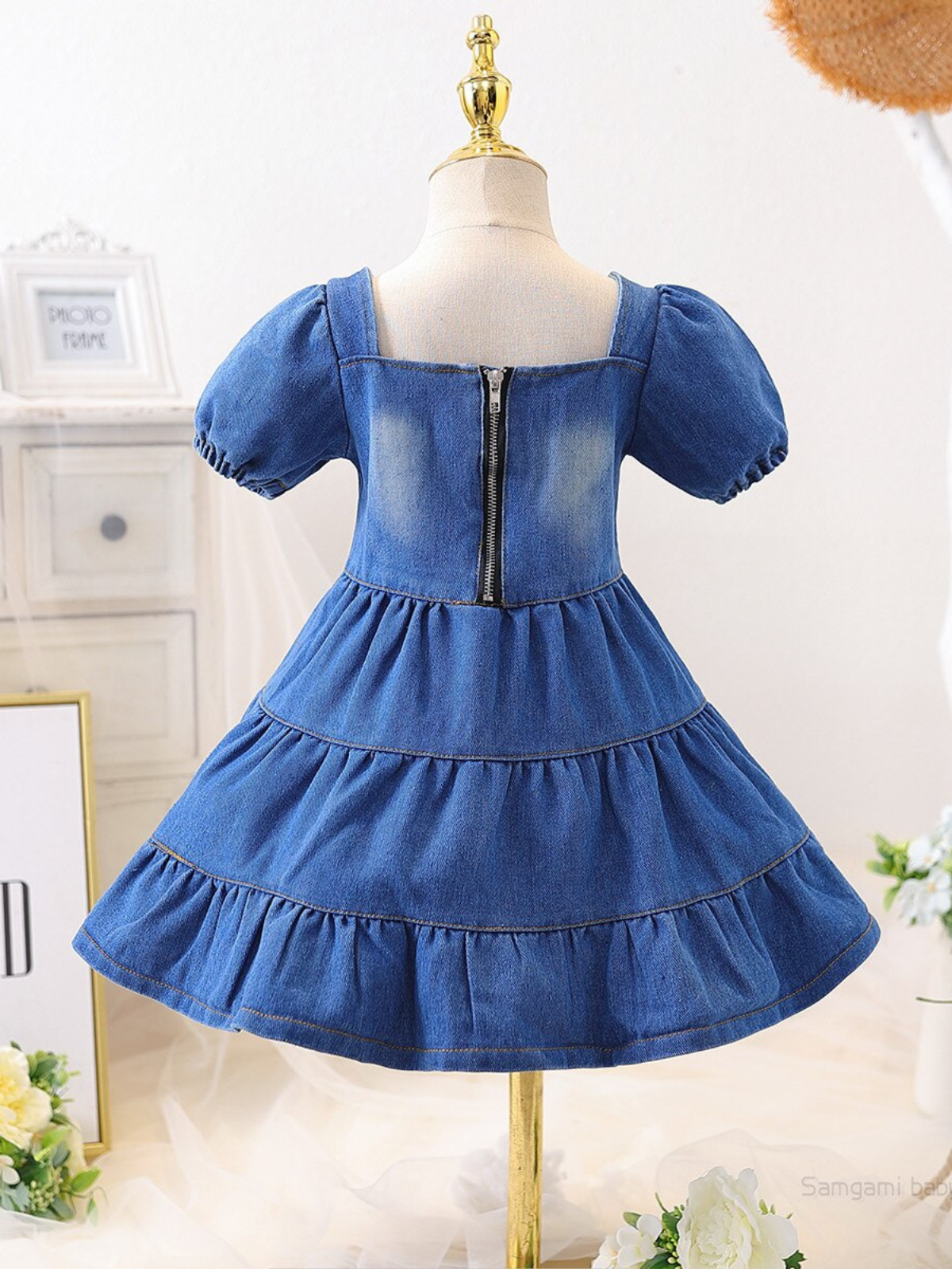 At The Parade Puff Sleeve Denim Dress