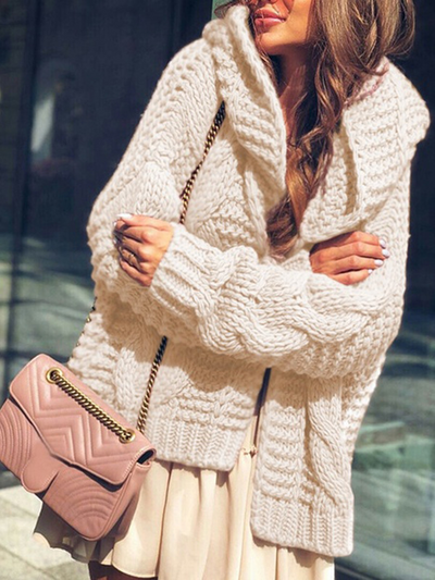 Women's Chills Begone Braid Knit Hooded Cardigan Beige