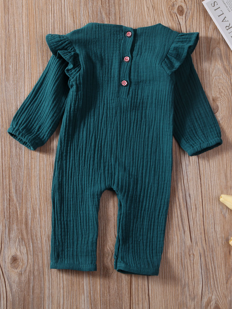 Baby Flouncy Flower Embroidered Romper Onesie Green