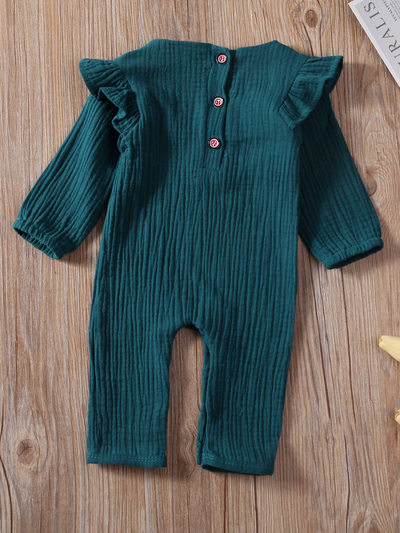 Baby Flouncy Flower Embroidered Romper Onesie Green