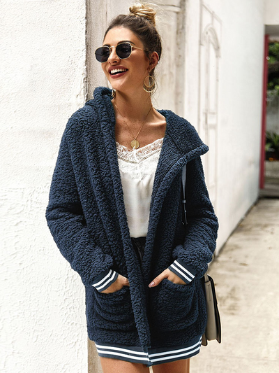 Women's Varsity Full-Zip Hooded Fleece Cardigan Navy