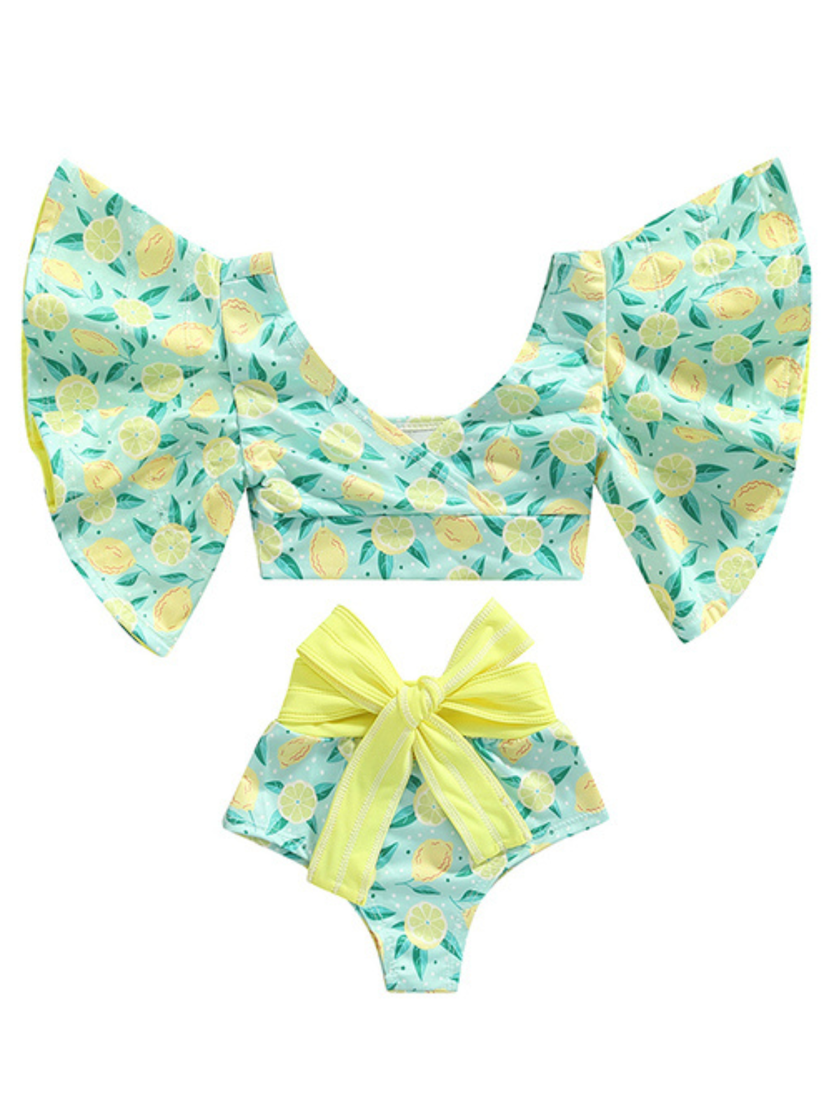 Kids Resort Swimwear | Girls Kimono Sleeve Bowed Two Piece Swimsuit