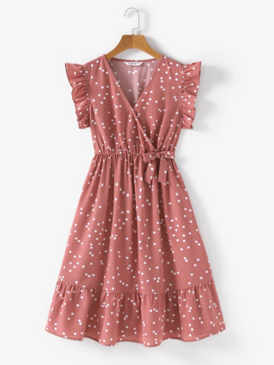 Mommy & Me | Matching Dress | Short Sleeve Polka Dot Ruffle Wrap Dress