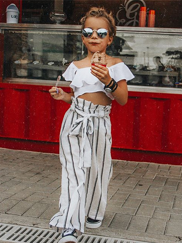 Toddler Spring Outfits | Girls Ruffle Top & Striped Palazzo Pants Set