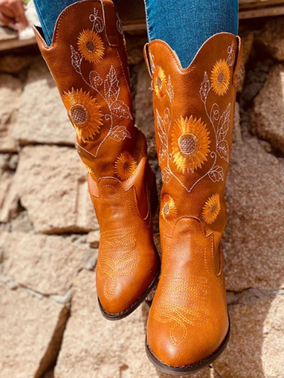 Women's Sunflower Embroidered Cowboy Booties By Liv and Mia - Mia Belle Girls