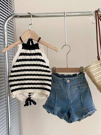 My Summer Story Crochet And Denim Shorts Set