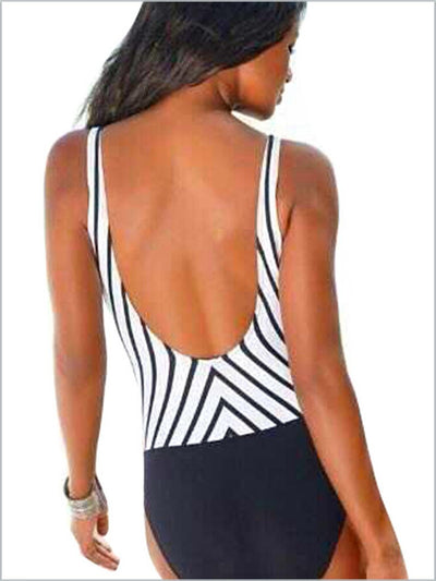Women's Striped Open Back One Piece Swimsuit - Mia Belle Girls