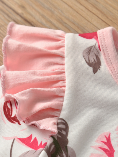 Baby Floral Funtime Long Sleeve Ruffle Romper Onesie Pink