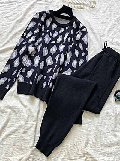 Women's Knit Leopard Loungewear Jogger Set - Mia Belle Girls